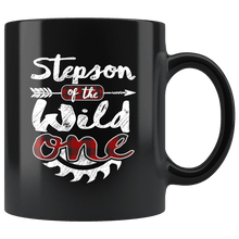 Load image into Gallery viewer, RobustCreative-Stepson of the Wild One Lumberjack Woodworker Sawdust Glitter - 11oz Black Mug red black plaid Woodworking saw dust Gift Idea
