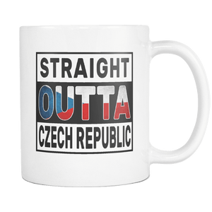 RobustCreative-Straight Outta Czech Republic - Czech Flag 11oz Funny White Coffee Mug - Independence Day Family Heritage - Women Men Friends Gift - Both Sides Printed (Distressed)