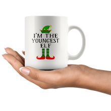 Load image into Gallery viewer, RobustCreative-Im The Youngest Elf Matching Family Christmas - 11oz White Mug Christmas group green pjs costume Gift Idea
