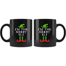 Load image into Gallery viewer, RobustCreative-Im The Nerdy Elf Matching Family Christmas - 11oz Black Mug Christmas group green pjs costume Gift Idea
