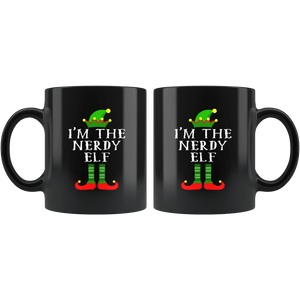 RobustCreative-Im The Nerdy Elf Matching Family Christmas - 11oz Black Mug Christmas group green pjs costume Gift Idea