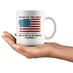 RobustCreative-Home of the Free Mamma USA Patriot Family Flag - Military Family 11oz White Mug Retired or Deployed support troops Gift Idea - Both Sides Printed