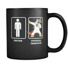 Load image into Gallery viewer, RobustCreative-Physical Therapist VS Doctor Dabbing Unicorn - Legendary Healthcare 11oz Funny Black Coffee Mug - Medical Graduation Degree - Friends Gift - Both Sides Printed
