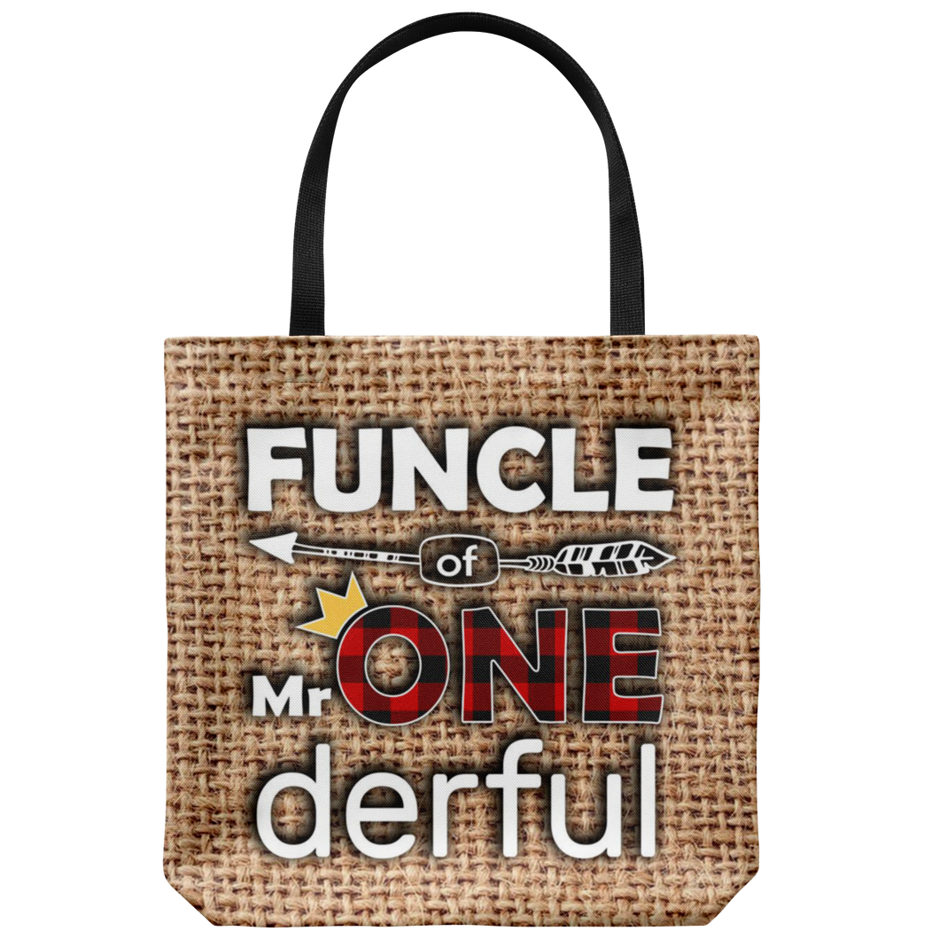 RobustCreative-Funcle of Mr Onederful Crown 1st Birthday Boy Buffalo Plaid Tote Bag Gift Idea