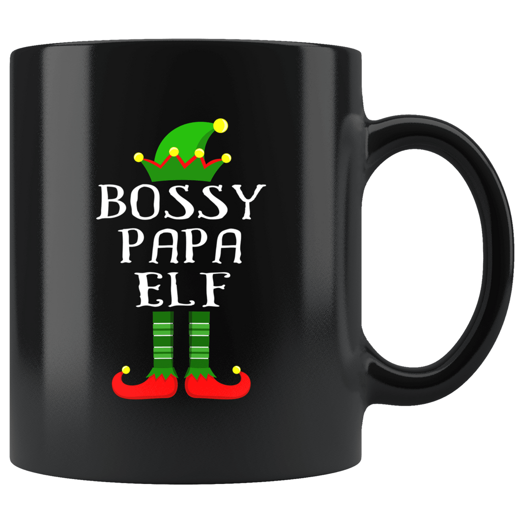 RobustCreative-Im The Bossy Papa Elf Family Matching Outfits PJ - 11oz Black Mug Christmas group green pjs costume Gift Idea