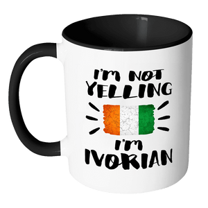 RobustCreative-I'm Not Yelling I'm Ivorian Flag - Ivory Coast Pride 11oz Funny Black & White Coffee Mug - Coworker Humor That's How We Talk - Women Men Friends Gift - Both Sides Printed (Distressed)