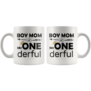 RobustCreative-Boy Mom of Mr Onederful Crown 1st Birthday Baby Boy Outfit White 11oz Mug Gift Idea