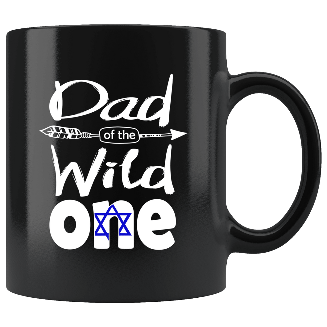 RobustCreative-Israeli Dad of the Wild One Birthday Israel Flag Black 11oz Mug Gift Idea