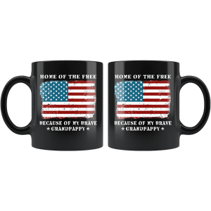 RobustCreative-Home of the Free Grandpappy USA Patriot Family Flag - Military Family 11oz Black Mug Retired or Deployed support troops Gift Idea - Both Sides Printed