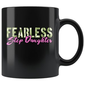RobustCreative-Fearless Step Daughter Camo Hard Charger Veterans Day - Military Family 11oz Black Mug Retired or Deployed support troops Gift Idea - Both Sides Printed