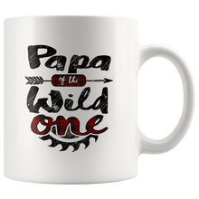 Load image into Gallery viewer, RobustCreative-Papa of the Wild One Lumberjack Woodworker Sawdust - 11oz White Mug red black plaid Woodworking saw dust Gift Idea
