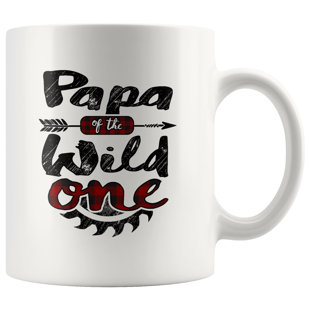 RobustCreative-Papa of the Wild One Lumberjack Woodworker Sawdust - 11oz White Mug red black plaid Woodworking saw dust Gift Idea