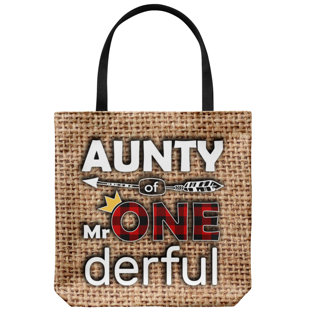RobustCreative-Aunty of Mr Onederful  1st Birthday Boy Buffalo Plaid Tote Bag Gift Idea