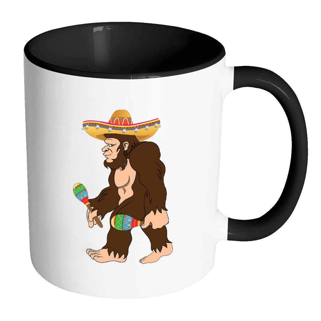 RobustCreative-Bigfoot Maracas Sombrero - Cinco De Mayo Mexican Fiesta - No Siesta Mexico Party - 11oz Black & White Funny Coffee Mug Women Men Friends Gift ~ Both Sides Printed