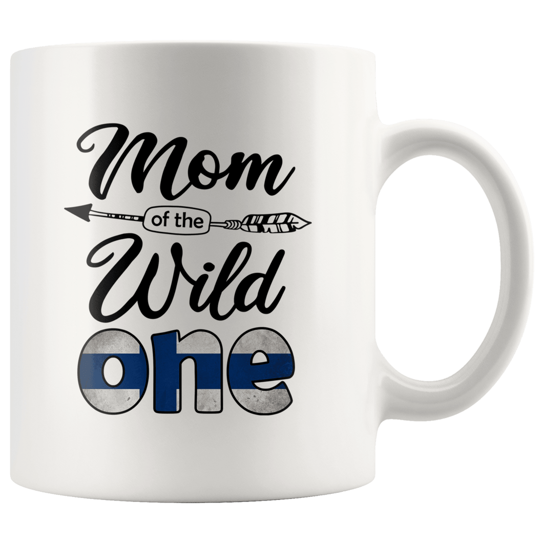RobustCreative-Finn Mom of the Wild One Birthday Finland Flag White 11oz Mug Gift Idea