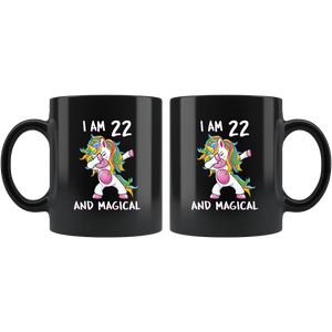 RobustCreative-I am 22 & Magical Unicorn birthday twenty two Years Old Black 11oz Mug Gift Idea