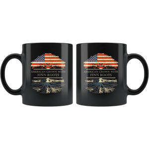 RobustCreative-Finn Roots American Grown Fathers Day Gift - Finn Pride 11oz Funny Black Coffee Mug - Real Finland Hero Flag Papa National Heritage - Friends Gift - Both Sides Printed