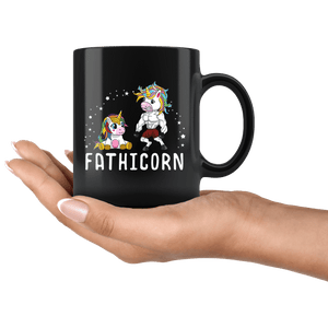 RobustCreative-Fathicorn Unicorn Dad And Baby Fathers Day Awesome Superhero Black 11oz Mug Gift Idea