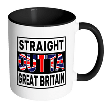 Load image into Gallery viewer, RobustCreative-Straight Outta Great Britain - British Flag 11oz Funny Black &amp; White Coffee Mug - Independence Day Family Heritage - Women Men Friends Gift - Both Sides Printed (Distressed)

