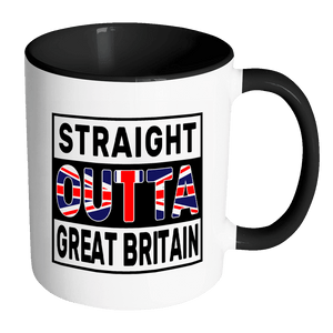 RobustCreative-Straight Outta Great Britain - British Flag 11oz Funny Black & White Coffee Mug - Independence Day Family Heritage - Women Men Friends Gift - Both Sides Printed (Distressed)