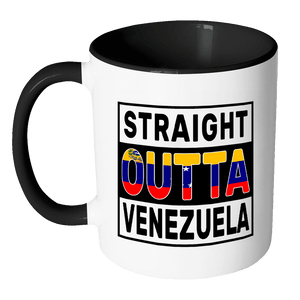 RobustCreative-Straight Outta Venezuela - Venezuelan Flag 11oz Funny Black & White Coffee Mug - Independence Day Family Heritage - Women Men Friends Gift - Both Sides Printed (Distressed)