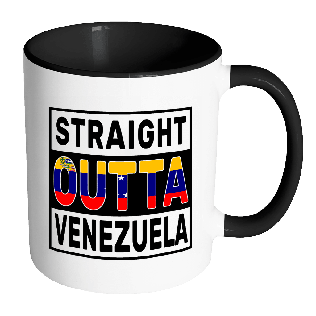 RobustCreative-Straight Outta Venezuela - Venezuelan Flag 11oz Funny Black & White Coffee Mug - Independence Day Family Heritage - Women Men Friends Gift - Both Sides Printed (Distressed)