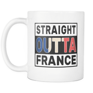 RobustCreative-Straight Outta France - French Flag 11oz Funny White Coffee Mug - Independence Day Family Heritage - Women Men Friends Gift - Both Sides Printed (Distressed)