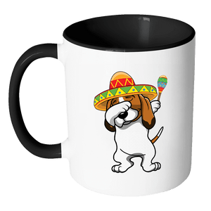RobustCreative-Dabbing Basset Hound Dog in Sombrero - Cinco De Mayo Mexican Fiesta - Dab Dance Mexico Party - 11oz Black & White Funny Coffee Mug Women Men Friends Gift ~ Both Sides Printed