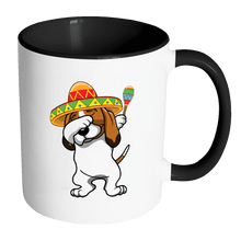 Load image into Gallery viewer, RobustCreative-Dabbing Basset Hound Dog in Sombrero - Cinco De Mayo Mexican Fiesta - Dab Dance Mexico Party - 11oz Black &amp; White Funny Coffee Mug Women Men Friends Gift ~ Both Sides Printed
