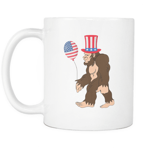 RobustCreative-Bigfoot Sasquatch Baloon American Flag - 4th of July American Pride Apparel - Merica USA Pride - 11oz White Funny Coffee Mug Women Men Friends Gift ~ Both Sides Printed