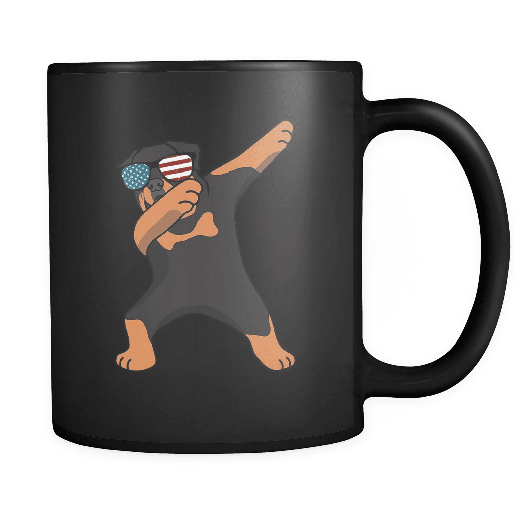 RobustCreative-Dabbing Rottweiler Dog America Flag - Patriotic Merica Murica Pride - 4th of July USA Independence Day - 11oz Black Funny Coffee Mug Women Men Friends Gift ~ Both Sides Printed