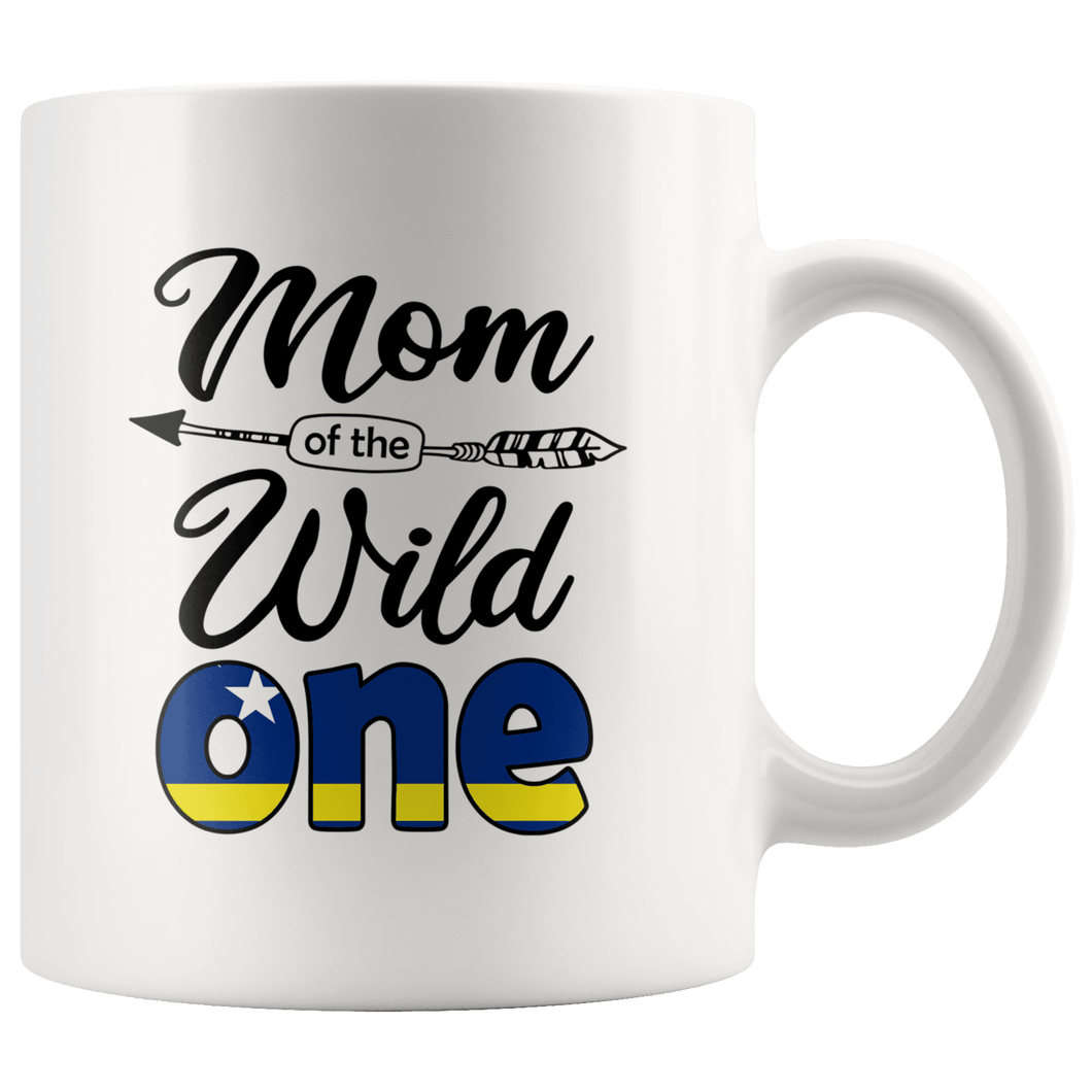 RobustCreative-Curacaoan Mom of the Wild One Birthday Curacao Flag White 11oz Mug Gift Idea