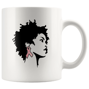 RobustCreative-Breast Cancer Awareness Afro American Woman - Melanin Poppin' 11oz Funny White Coffee Mug - Black Women Support Black Girl Magic - Friends Gift - Both Sides Printed