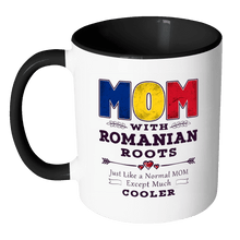 Load image into Gallery viewer, RobustCreative-Best Mom Ever with Romanian Roots - Romania Flag 11oz Funny Black &amp; White Coffee Mug - Mothers Day Independence Day - Women Men Friends Gift - Both Sides Printed (Distressed)
