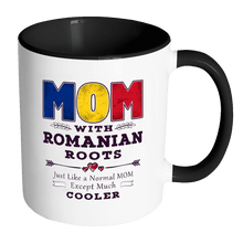 Load image into Gallery viewer, RobustCreative-Best Mom Ever with Romanian Roots - Romania Flag 11oz Funny Black &amp; White Coffee Mug - Mothers Day Independence Day - Women Men Friends Gift - Both Sides Printed (Distressed)
