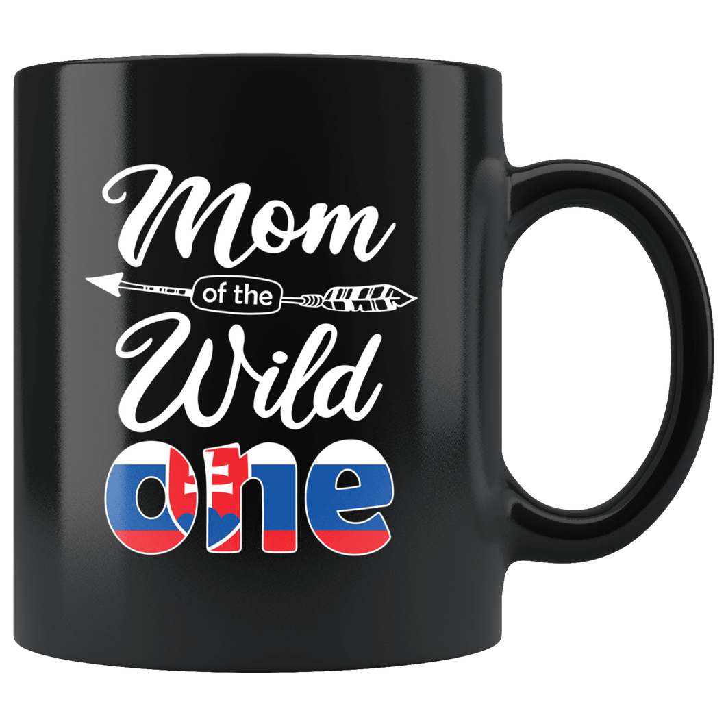 RobustCreative-Slovak Mom of the Wild One Birthday Slovakia Flag Black 11oz Mug Gift Idea