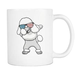 RobustCreative-Dabbing Poodle Dog America Flag - Patriotic Merica Murica Pride - 4th of July USA Independence Day - 11oz White Funny Coffee Mug Women Men Friends Gift ~ Both Sides Printed