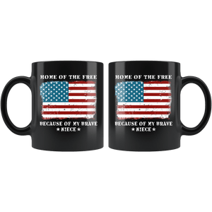 RobustCreative-Home of the Free Niece USA Patriot Family Flag - Military Family 11oz Black Mug Retired or Deployed support troops Gift Idea - Both Sides Printed