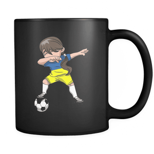RobustCreative-Ukrainian Dabbing Soccer Girl - Soccer Pride - Ukraine Flag Gift Ukraine Football Gift - 11oz Black Funny Coffee Mug Women Men Friends Gift ~ Both Sides Printed