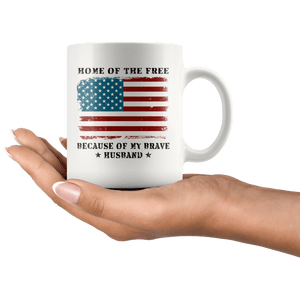 RobustCreative-Home of the Free Husband USA Patriot Family Flag - Military Family 11oz White Mug Retired or Deployed support troops Gift Idea - Both Sides Printed