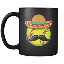 Load image into Gallery viewer, RobustCreative-Funny Softball Mustache Mexican Sports - Cinco De Mayo Mexican Fiesta - No Siesta Mexico Party - 11oz Black Funny Coffee Mug Women Men Friends Gift ~ Both Sides Printed
