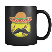 Load image into Gallery viewer, RobustCreative-Funny Softball Mustache Mexican Sports - Cinco De Mayo Mexican Fiesta - No Siesta Mexico Party - 11oz Black Funny Coffee Mug Women Men Friends Gift ~ Both Sides Printed

