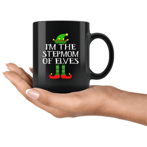 RobustCreative-Im The Stepmom of Elves Family Matching Elf Outfits PJ - 11oz Black Mug Christmas group green pjs costume Gift Idea