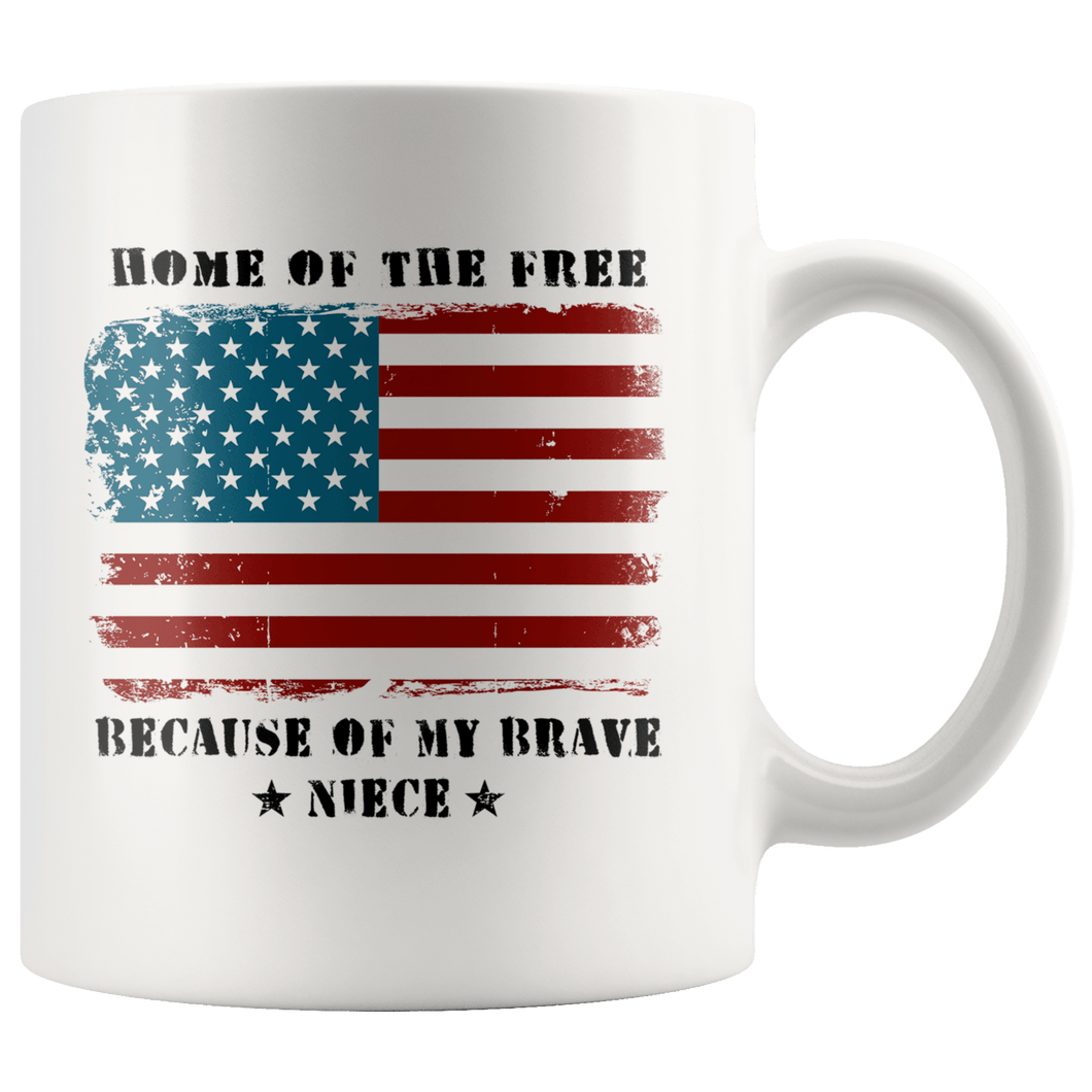 RobustCreative-Home of the Free Niece Military Family American Flag - Military Family 11oz White Mug Retired or Deployed support troops Gift Idea - Both Sides Printed