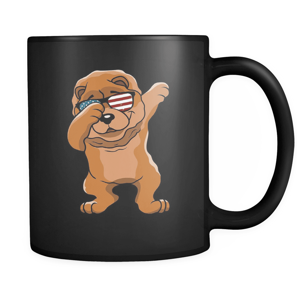 RobustCreative-Dabbing Chow Chow Dog America Flag - Patriotic Merica Murica Pride - 4th of July USA Independence Day - 11oz Black Funny Coffee Mug Women Men Friends Gift ~ Both Sides Printed