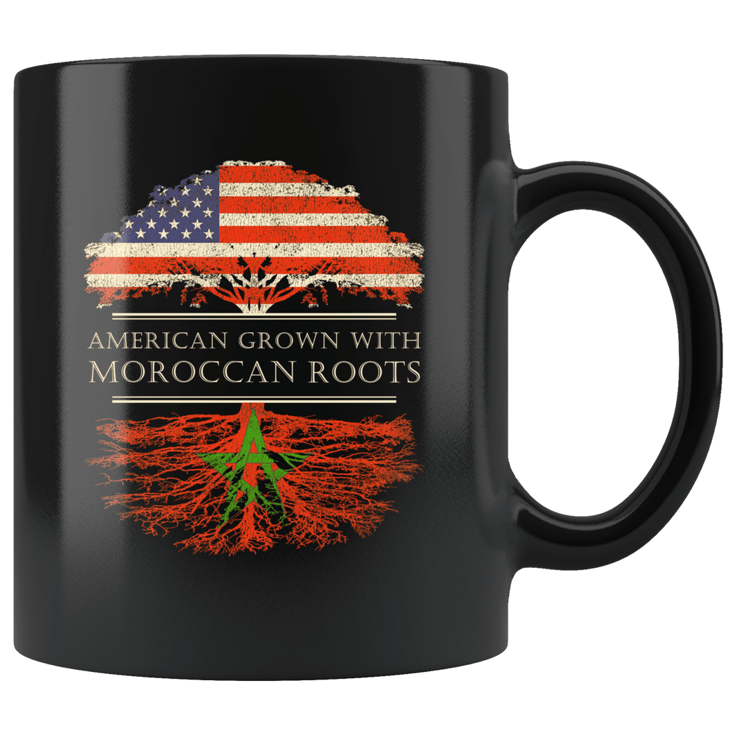 RobustCreative-Moroccan Roots American Grown Fathers Day Gift - Moroccan Pride 11oz Funny Black Coffee Mug - Real Morocco Hero Flag Papa National Heritage - Friends Gift - Both Sides Printed