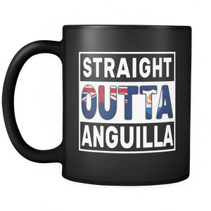 RobustCreative-Straight Outta Anguilla - Anguillian Flag 11oz Funny Black Coffee Mug - Independence Day Family Heritage - Women Men Friends Gift - Both Sides Printed (Distressed)