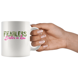 RobustCreative-Fearless Sister In Law Camo Hard Charger Veterans Day - Military Family 11oz White Mug Retired or Deployed support troops Gift Idea - Both Sides Printed