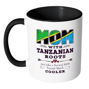 RobustCreative-Best Mom Ever with Tanzanian Roots - Tanzania Flag 11oz Funny Black & White Coffee Mug - Mothers Day Independence Day - Women Men Friends Gift - Both Sides Printed (Distressed)