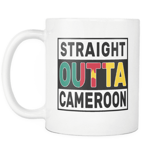RobustCreative-Straight Outta Cameroon - Cameroonian Flag 11oz Funny White Coffee Mug - Independence Day Family Heritage - Women Men Friends Gift - Both Sides Printed (Distressed)